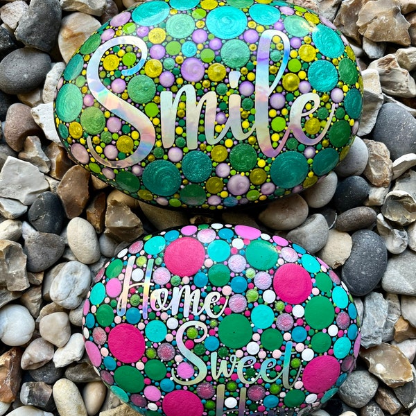 Hand Painted Extra Large Personalised Stone - Mandala - Painted Stone - Painted Rock - Positivity Rock - Gift - Dot Art - Inspirational Rock