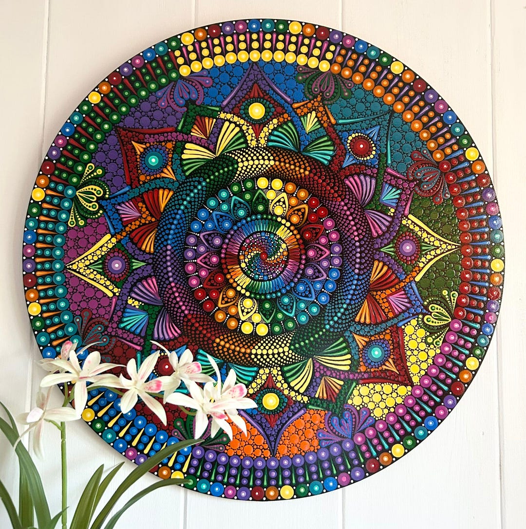 Hand-painted Mandala Wall Art - 50cm - Dot Art - Meditation - Painting