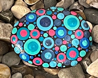 Hand Painted Polka Dot Stone - Mandala - Unique - Painted Stones - Decorative - Ornament - Home - Gifts - Dot Art - Garden Rock