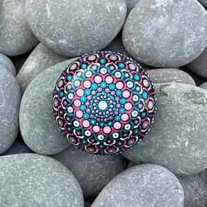 Medium Hand Painted Mandala Stone - Meditation Stone - Hand Made -  - Painted Stones - Decorative -  Home - Gifts - Dot Art - 100mm