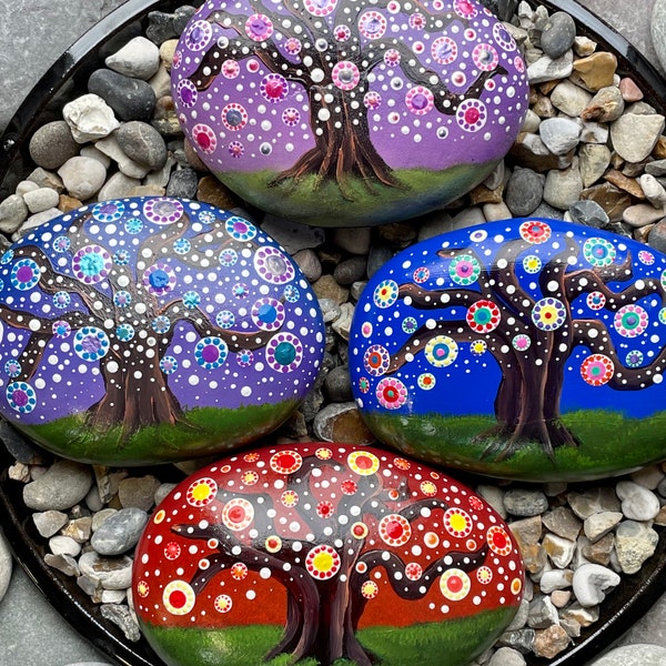 Personalised Large Hand Painted Tree Of Life Stone - Mandala - Unique - Painted Stones - Decorative - Polka Dot - Home - Gifts - Dot Art