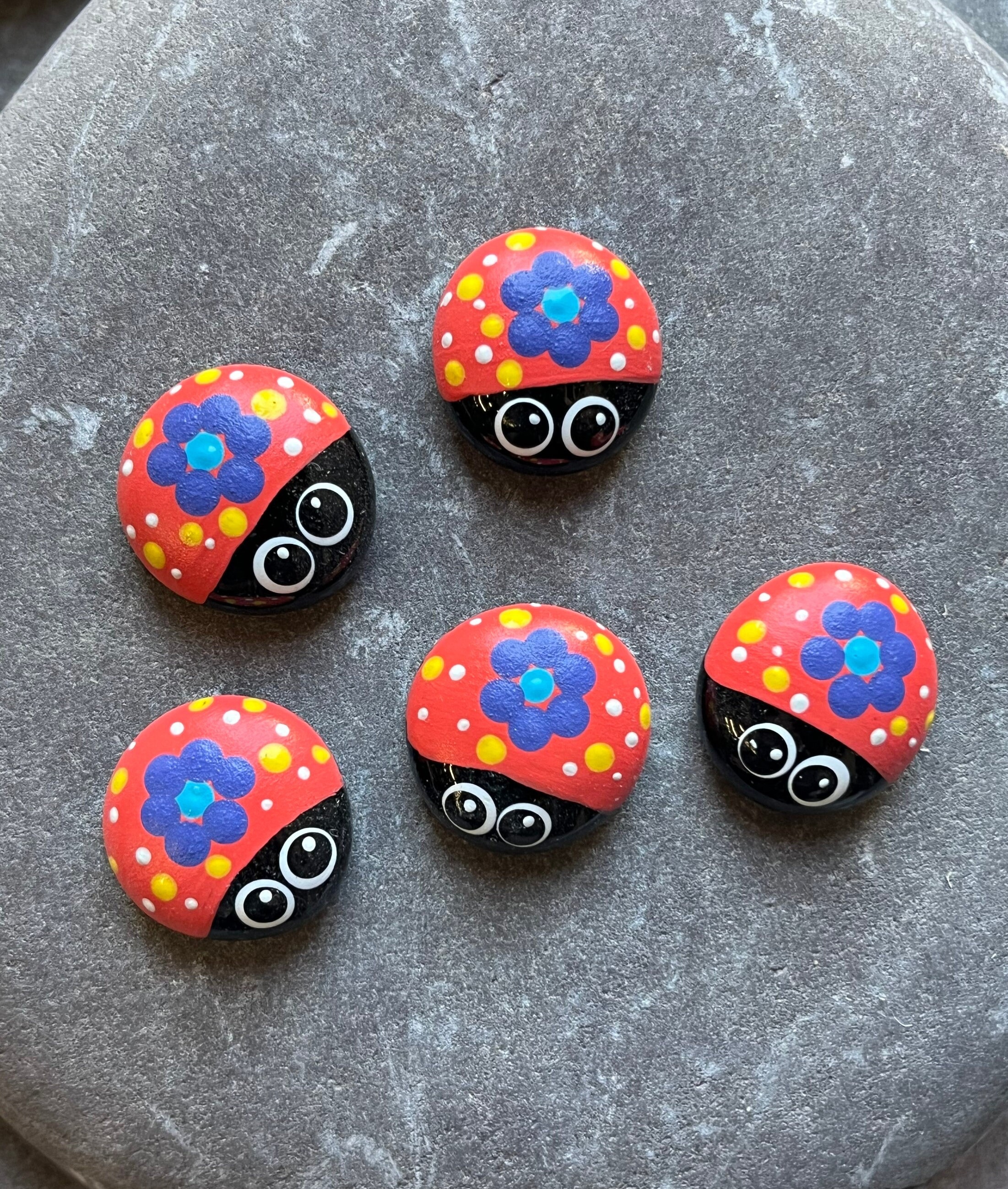 Mini Ladybug Gems X 5 - Hand Painted - Painted Stones - Ladybird