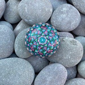 Medium Hand Painted Mandala Stone - Meditation Stone - Hand Made -  - Painted Stones - Decorative -  Home - Gifts - Dot Art - 100mm