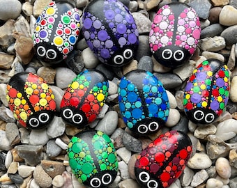 Hand Painted Ladybug Stone - Polka Dot Dot Art Garden Rock