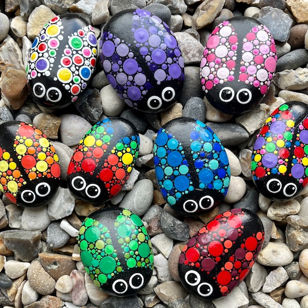 Hand Painted Polka Dot Ladybug Stone - Painted Stones - Ladybird - Pocket Pebble - Dot Art - Garden Rock - Mandala - Painted Pebble