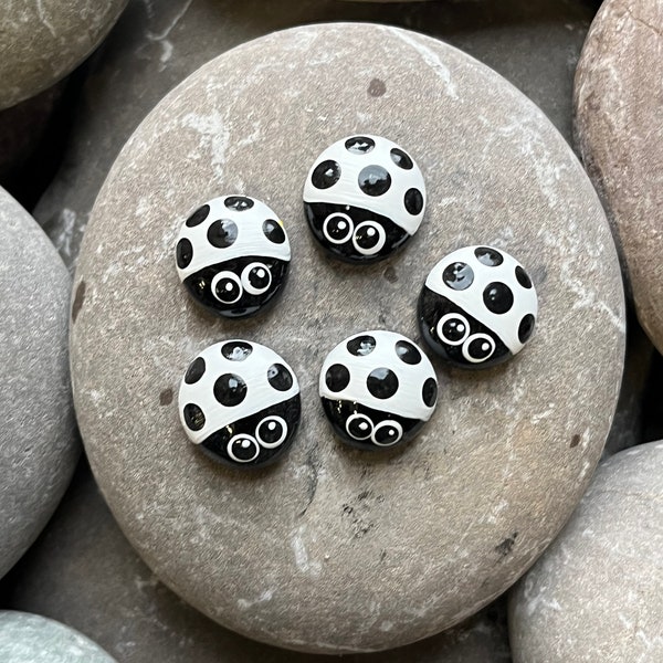 Mini Ladybug Gems x 5 - Hand Painted - Painted Stones - Ladybird - Pocket Pebble - Dot Art - Glass Gem - Painted Pebble - Mandala - Magnets