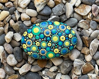 Hand Painted Polka Dot Stone - Mandala - Unique - Painted Stones - Decorative - Ornament - Home - Gifts - Dot Art - Garden Rock