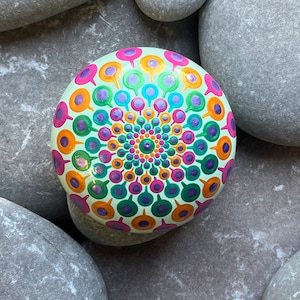 Medium Hand Painted Mandala Stone - Meditation Stone - Hand Made -  - Painted Stones - Decorative -  Home - Gifts - Dot Art - 100mm
