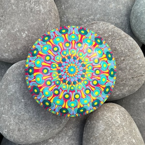 Medium Hand Painted Mandala Stone - Meditation Stone - Hand Made -  - Painted Stones - Decorative -  Home - Gifts - Dot Art - 100mm
