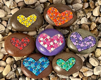 Hand Painted Polka Dot Heart Stone -  Painted Stone - Decorative - Valentines - Gift - Dot Art - Garden Rock - Love - Painted Pebble