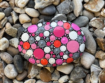 Hand Painted Polka Dot Stone - Mandala - Unique - Painted Stones - Decorative - Ornament - Home - Gifts - Dot Art - Garden Rock