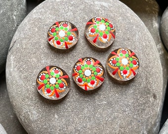 Mini Mandala Gems x 5 - Hand Painted - Painted Stones - Pocket Pebble - Dot Art - Glass Gem - Painted Pebble - Mandala - Magnets