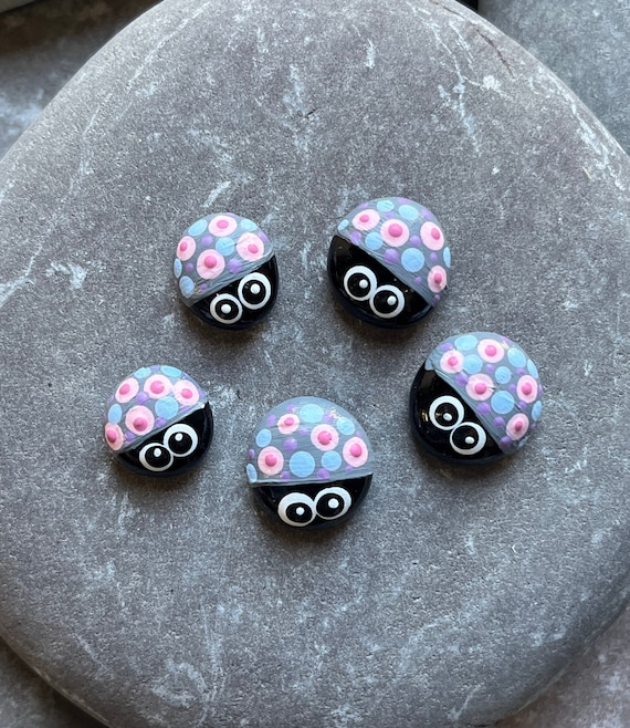 Mini Ladybug Gems X 5 - Hand Painted - Painted Stones - Ladybird
