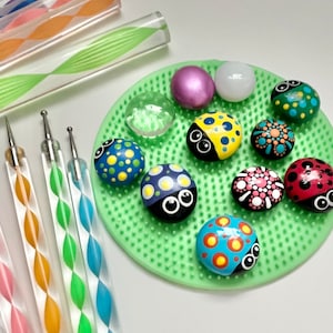 Tapete pequeño de silicona para pintar - 100 mm - Resina - Pintura de puntos mandala - Pintura sobre piedra - Piedra pintada - Manualidades - Herramientas para punteado - Piedra de yeso