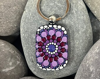 Hand Painted Mandala Keychain - Wooden Keyring - Hand Made - Unique - Painted Stones - Decorative - Gifts - Dot Art - One Off - Chakra