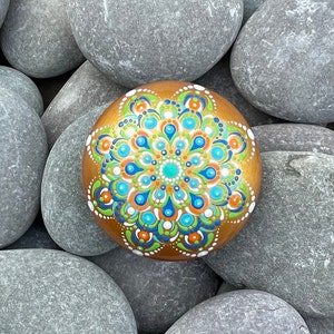Medium Hand Painted Mandala Stone - Meditation Stone - Hand Made  - Painted Stones - Decorative -  Home - Gifts - Dot Art - 100mm