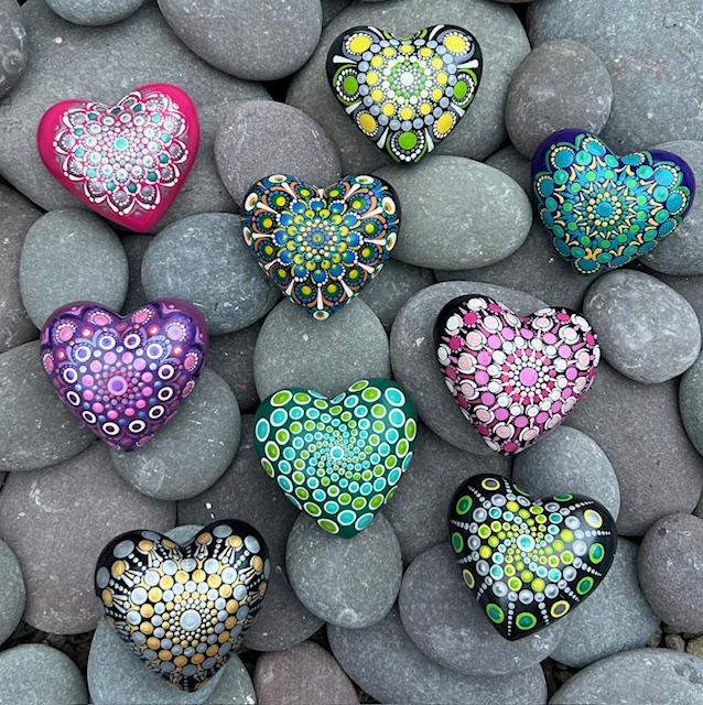 Hand Painted Mandala Heart - Polka Dot - Unique - Painted Stones - Decorative - Ornament - Home - Gifts - Dot Art