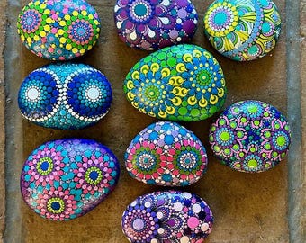 Unique Hand Painted Mandala Stone - Painted Stones - Pocket Pebble - Dot Art - Garden Rock  Polka Dot - Painted Pebble - Mandala - Gift