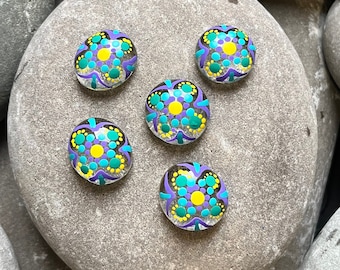 Mini Mandala Gems x 5 - Hand Painted - Painted Stones - Pocket Pebble - Dot Art - Glass Gem - Painted Pebble - Mandala - Magnets