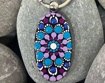 Hand Painted Mandala Keychain - Wooden Keyring - Hand Made - Unique - Painted Stones - Decorative - Gifts - Dot Art - One Off - Chakra