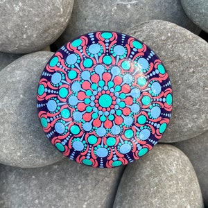 Medium Hand Painted Mandala Stone - Meditation Stone - Hand Made -  - Painted Stones - Decorative -  Home - Gifts - Dot Art - 100mm