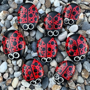 Hand Painted Dotty Ladybug Stone - Painted Stones - Ladybird - Pocket Pebble - Dot Art - Garden Rock - Polka Dot - Painted Pebble - Mandala