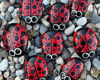 Hand Painted Dotty Ladybug Stone - Painted Stones - Ladybird - Pocket Pebble - Dot Art - Garden Rock - Polka Dot - Painted Pebble - Mandala