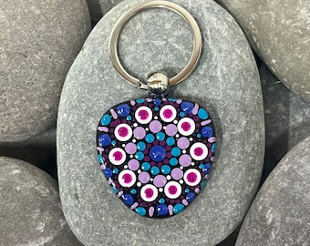 Hand Painted Mandala Keychain - Wooden Keyring - Hand Made - Unique - Painted Stones - Decorative - Gifts - Dot Art - One Off - Chakra