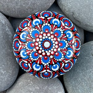 Medium Medium  Hand Painted Mandala Stone - Meditation Stone - Hand Made -  - Painted Stones - Decorative -  Home - Gifts - Dot Art - 100mm