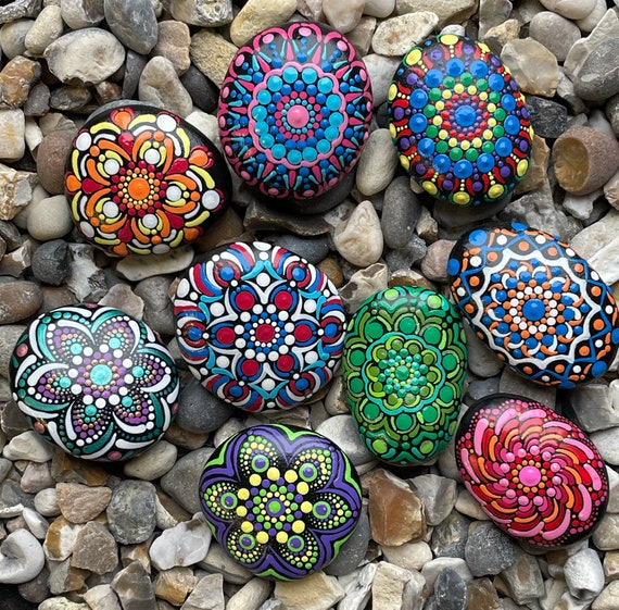 Buy Small Painted Mandala Stones Paperweights Dot Art Mandala