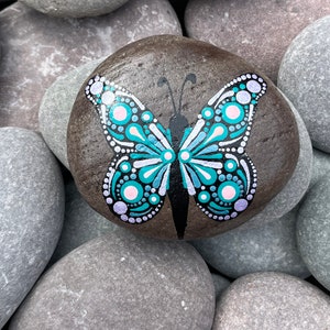 Hand Painted Mandala Butterfly Stone - Painted Stone - Ladybug - Pocket Pebble - Dot Art - Garden Rock - Polka Dot - Rock Art - Painted Rock