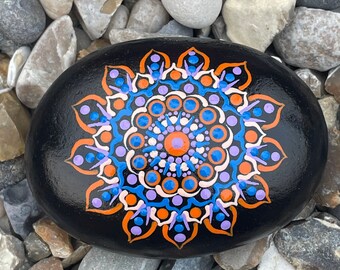 Hand Painted Mandala Stone - Polka Dot - Unique - Painted Stones - Decorative - Ornament - Home - Gifts - Dot Art - Garden Rock