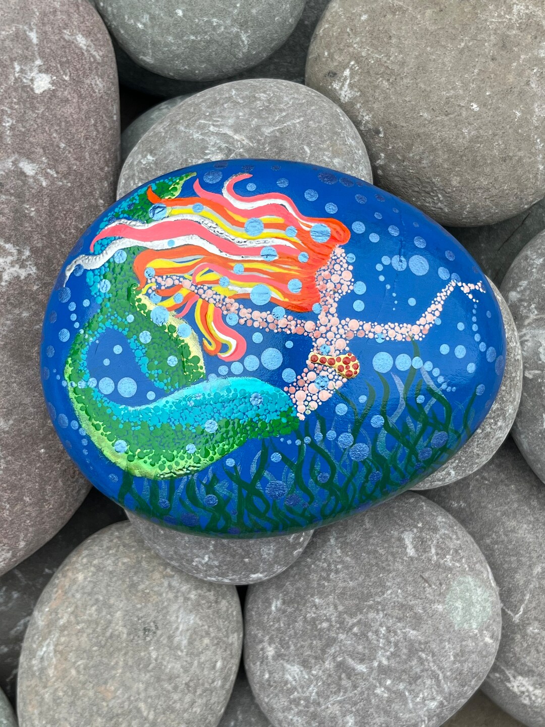 Hand Painted Dotted Mermaid Stone Polka Dot Unique Etsy Hand Painted Dotted Mermaid Stone Polka Dot Unique Etsy