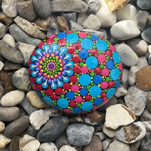 Hand Painted Mandala Stone - Polka Dot - Unique - Painted Stones - Decorative - Ornament - Home - Gifts - Dot Art - Garden Rock