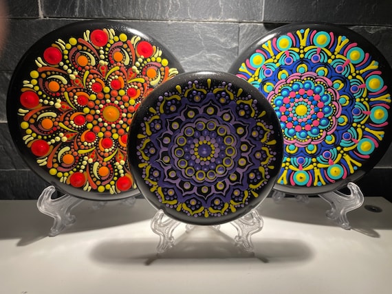 Hand-painted Mandala Disc – Dot Art Meditation Stone, 110mm - Etsy