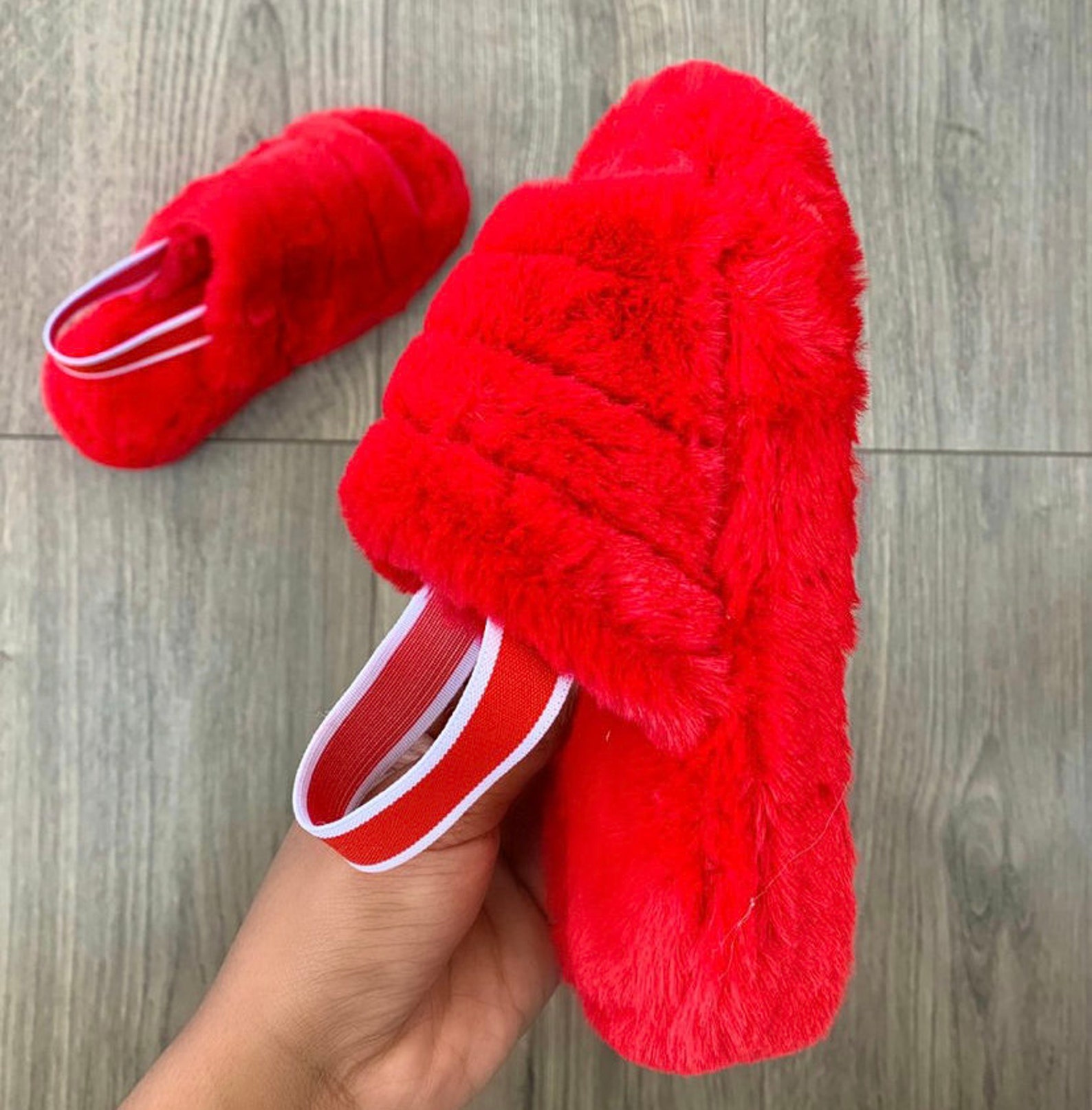Real Fur Children Slides/Furry Sandals For Girls /Fuzzy Slides Etsy