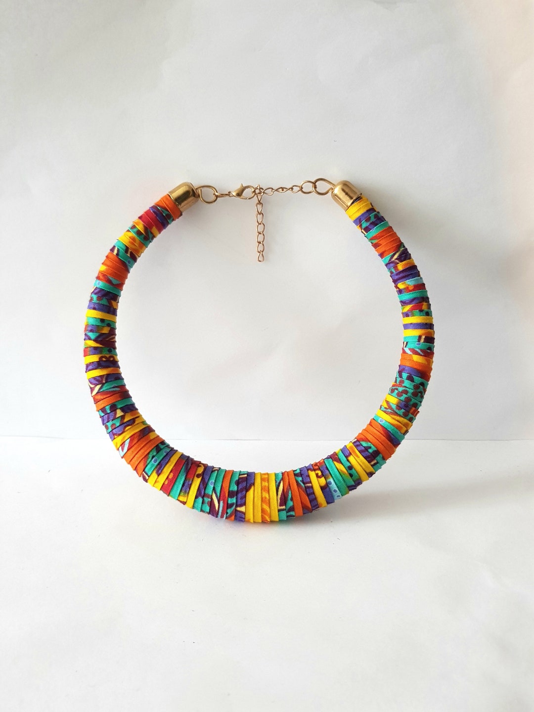 African Ankara Fabric Wrapped Chunky Statement Necklace - Etsy