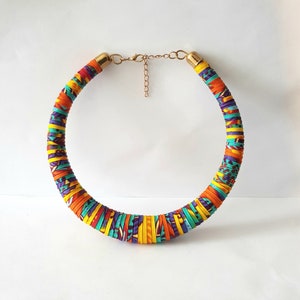 African ankara fabric wrapped chunky statement necklace