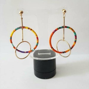 African ankara fabric fashion statement circle earrings