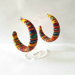 African ankara fabric wrapped crescent hoops 5.5cm