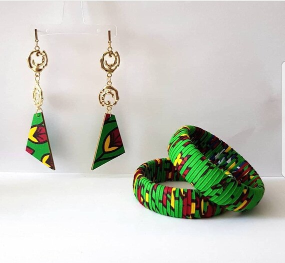 Bangles and Earrings set Flip Flops African Ankara Fabric Handmade Backpack 