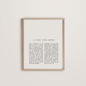 Ein Selbstliebe-Brief, 8x10 minimalistischer Druck, Wandkunst, Poesiedruck, Selbstliebe Druck, Affirmationsdruck, schwarz im Besitz, queer im Besitz, Wolkenmilch