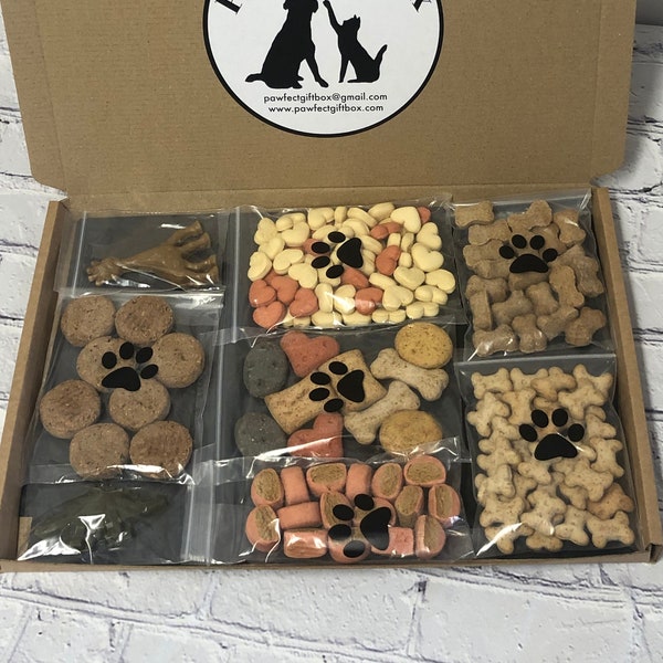 Dog Birthday Treat Box Hamper Gift Doggy Puppy Treats Chews Letterbox Pet Gift Free Personalisation and Free Delivery Buy 2 or more Save 10%