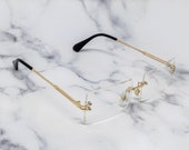 Vintage Clear Rimless Glasses - Blue Light Y2K Cartier Style Retro Rectangle Blocker Lens Pop Smoke Hip Hop Rapper Mens Womens Glasses