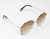 Vintage Gold Frame Rimless Sunglasses - Cartier Style Retro Frameless Scalloped Lens Pop Smoke Hip Hop Rapper Mens Womens Glasses