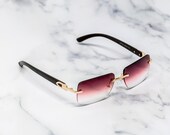 Vintage Wood Buffs Rimless Sunglasses - Cartier Style Retro Gold Frameless Lens Pop Smoke Hip Hop Rapper Mens Glasses