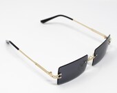 Vintage Gold Frame Rimless Sunglasses - Y2K Cartier Style Retro Rectangle Frameless Lens Pop Smoke Hip Hop Rapper Mens Womens Glasses