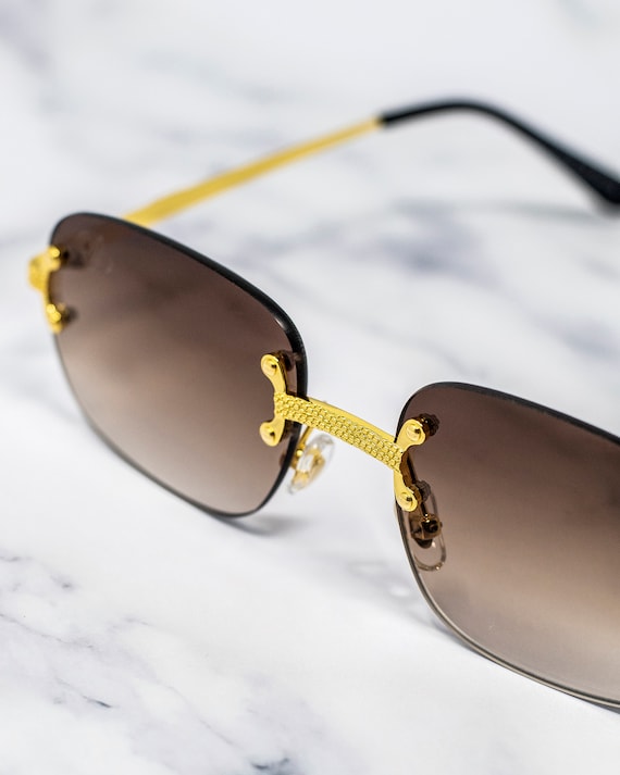 Vintage Rimless Sonnenbrille Cartier Style Gold Retro | Etsy