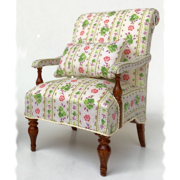 Miniature JBM 1850's Style Oxford Easy Chair High Quality Dollhouse Armchair Miniature Furniture 1:12