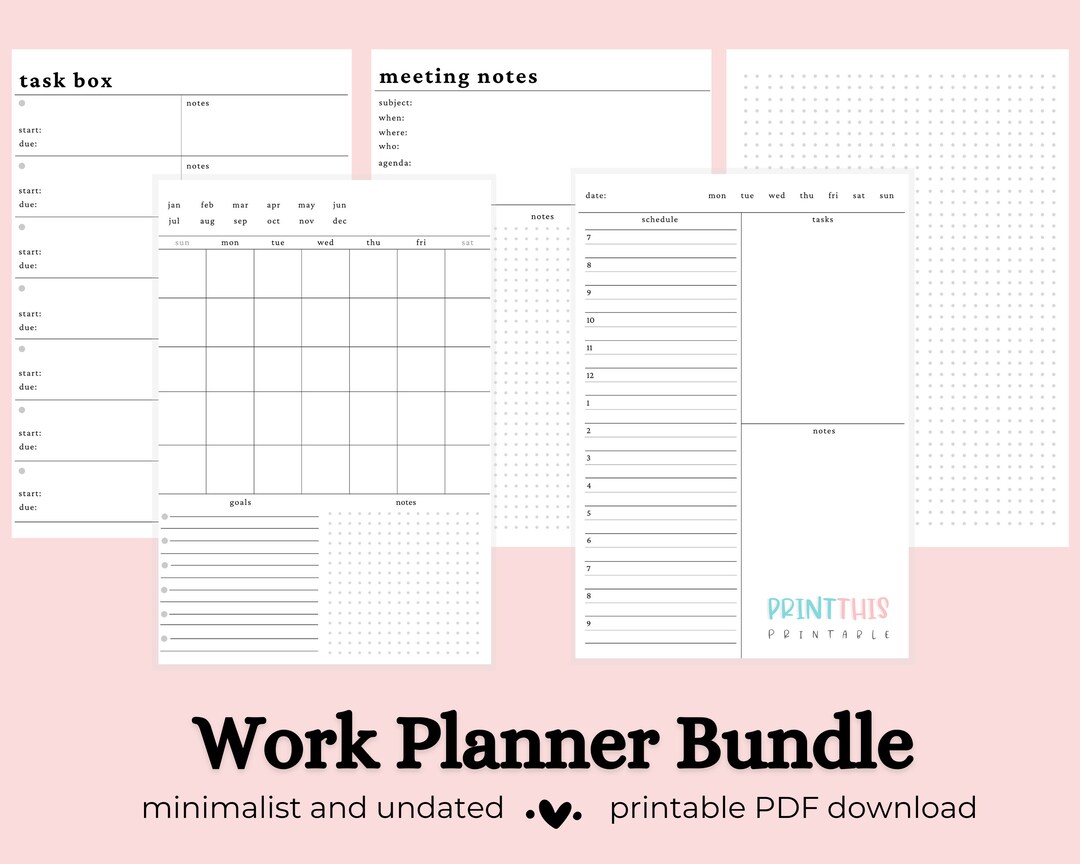 Planner Task Printed Printable Work Planner | Undated Planner Bundle | Printable Planner ...